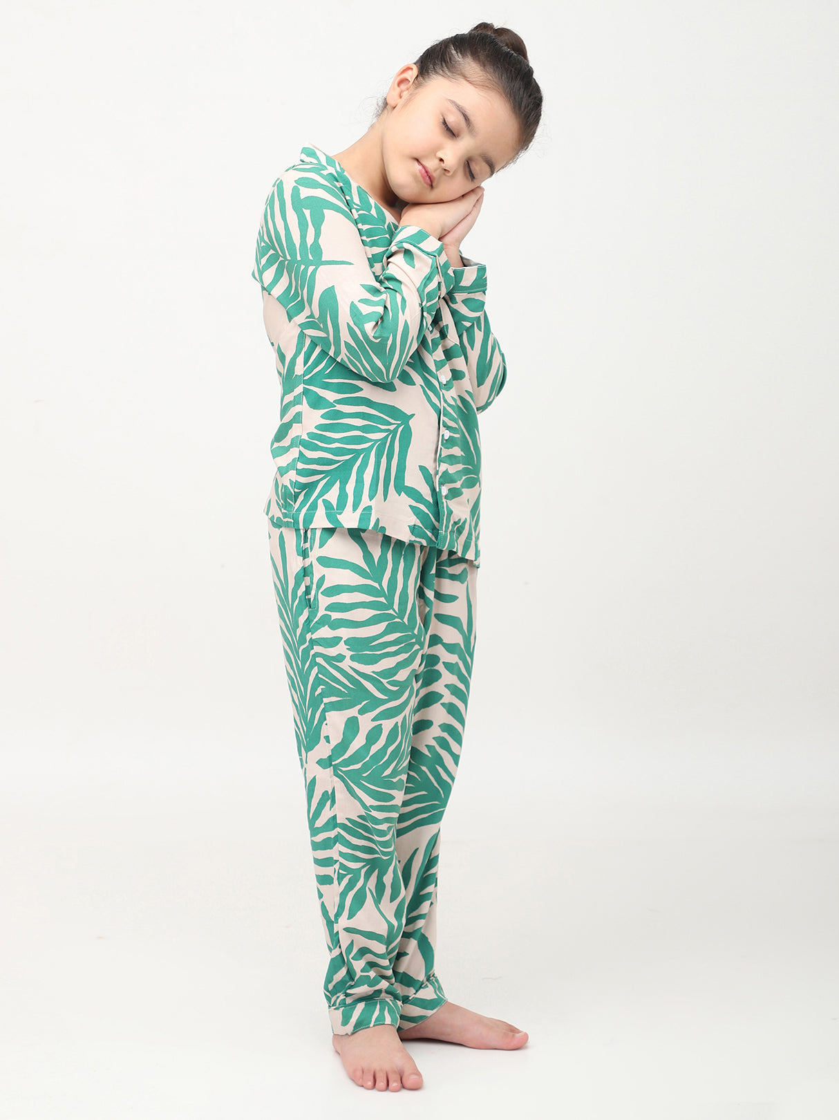 Tropical Printed Full Sleeves Night Suits For Girls