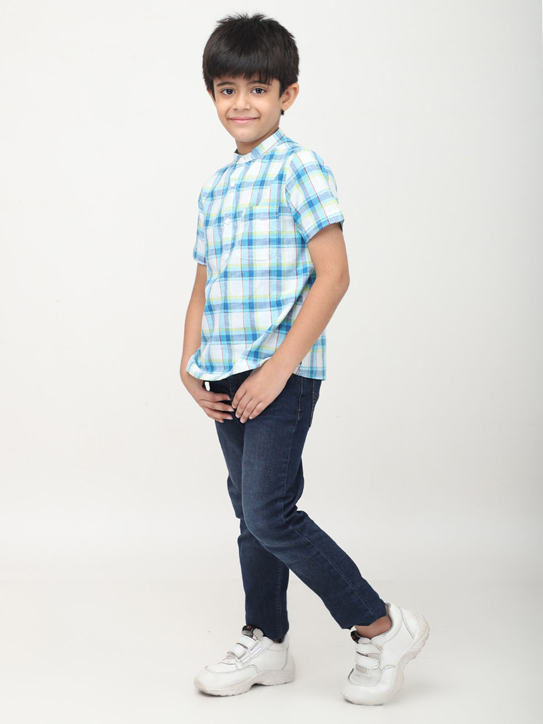 Mandarin Collared Half Sleeves Casual Shirts For Boys