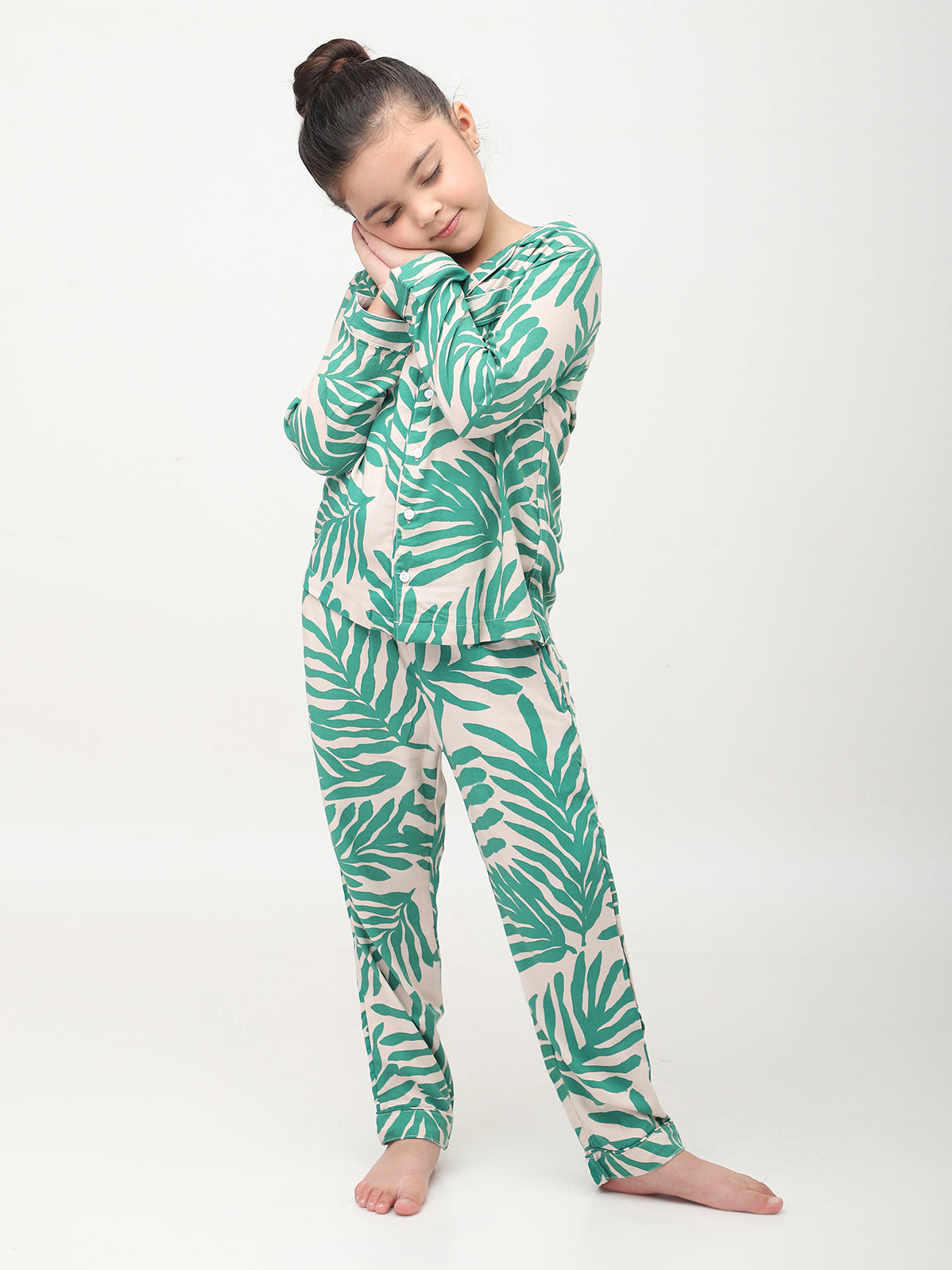 Tropical Printed Full Sleeves Night Suits For Girls