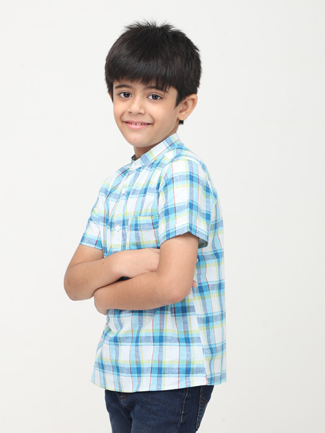 Mandarin Collared Half Sleeves Casual Shirts For Boys