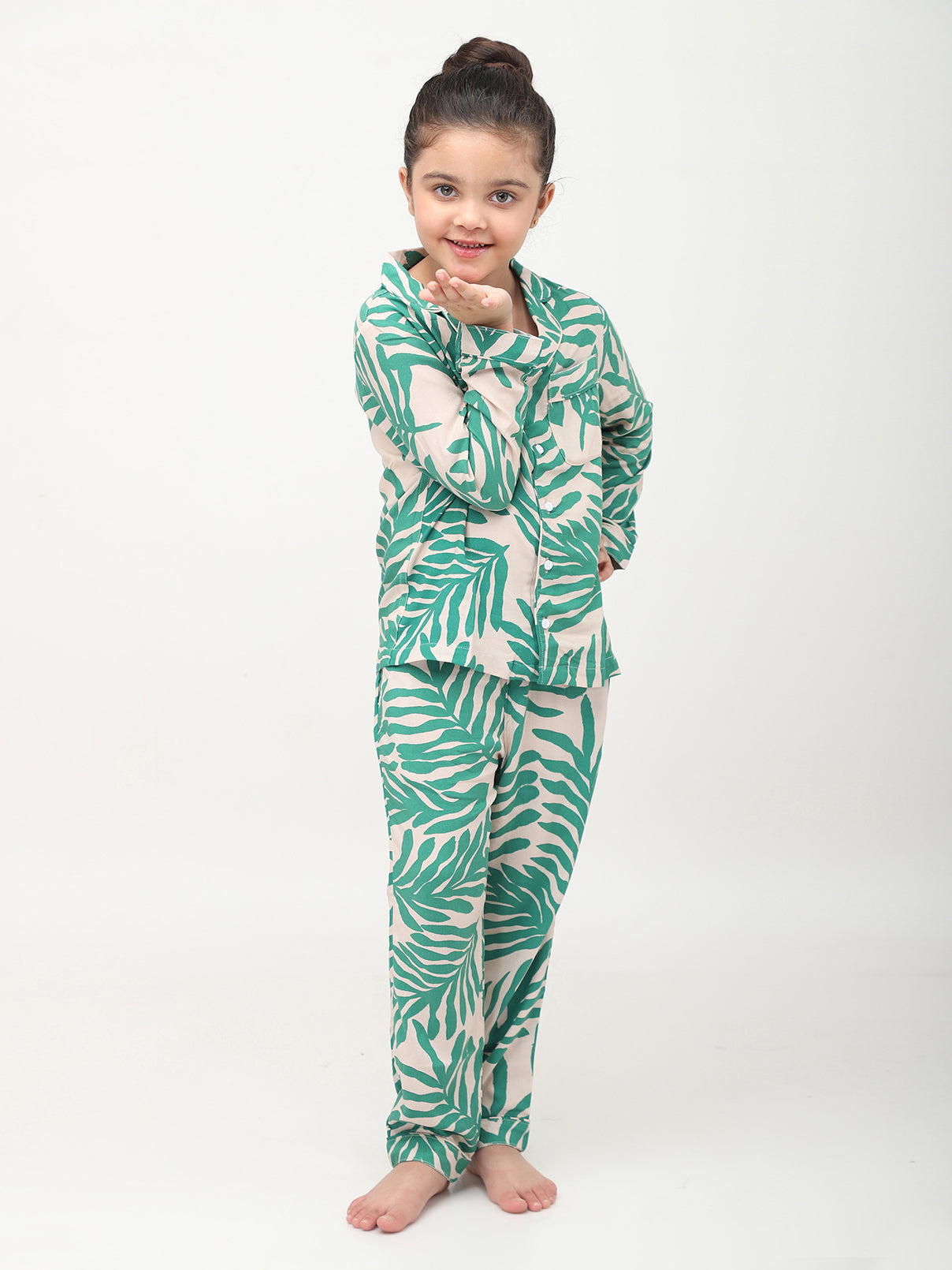 Tropical Printed Full Sleeves Night Suits For Girls