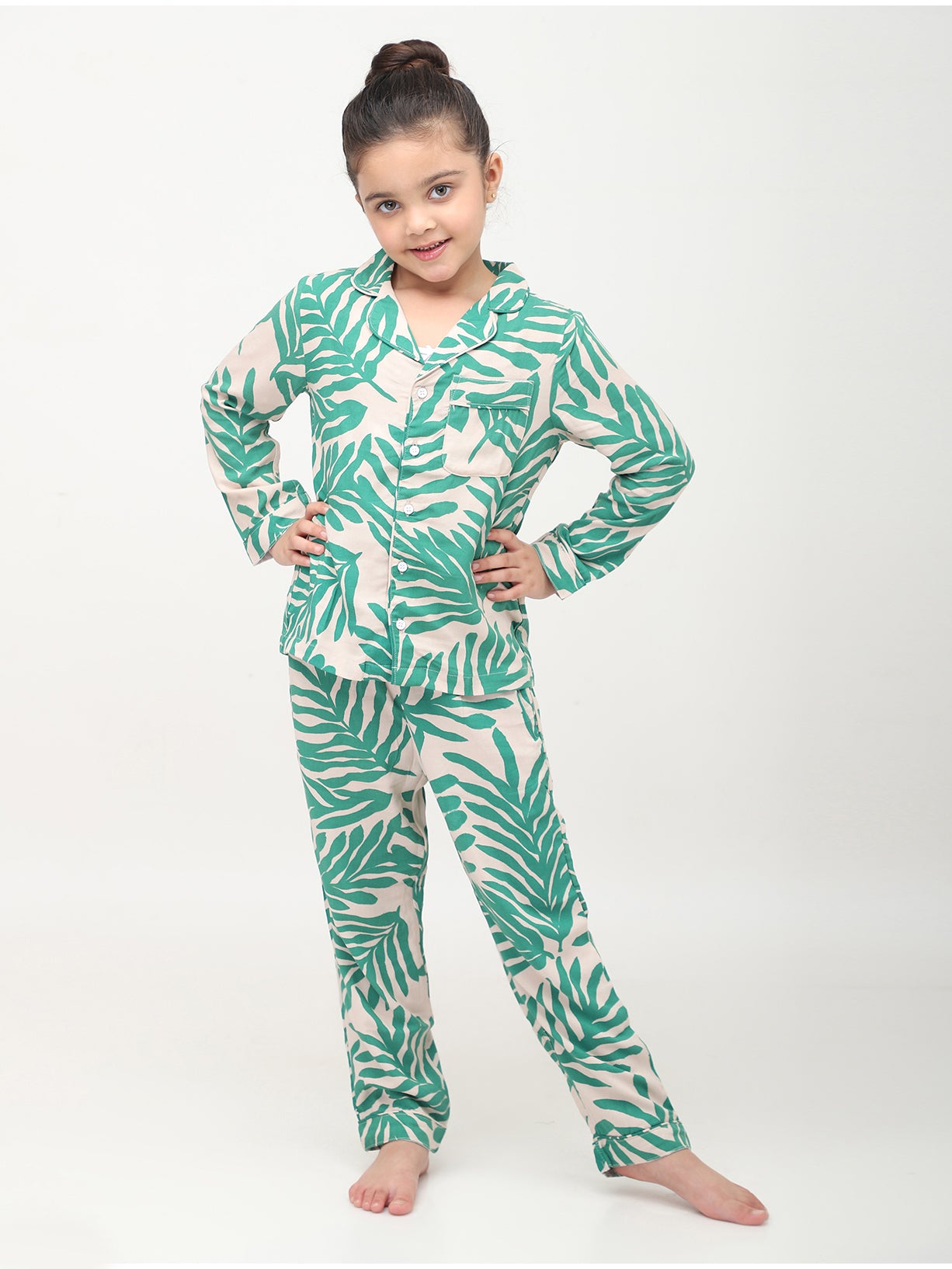 Tropical Printed Full Sleeves Night Suits For Girls
