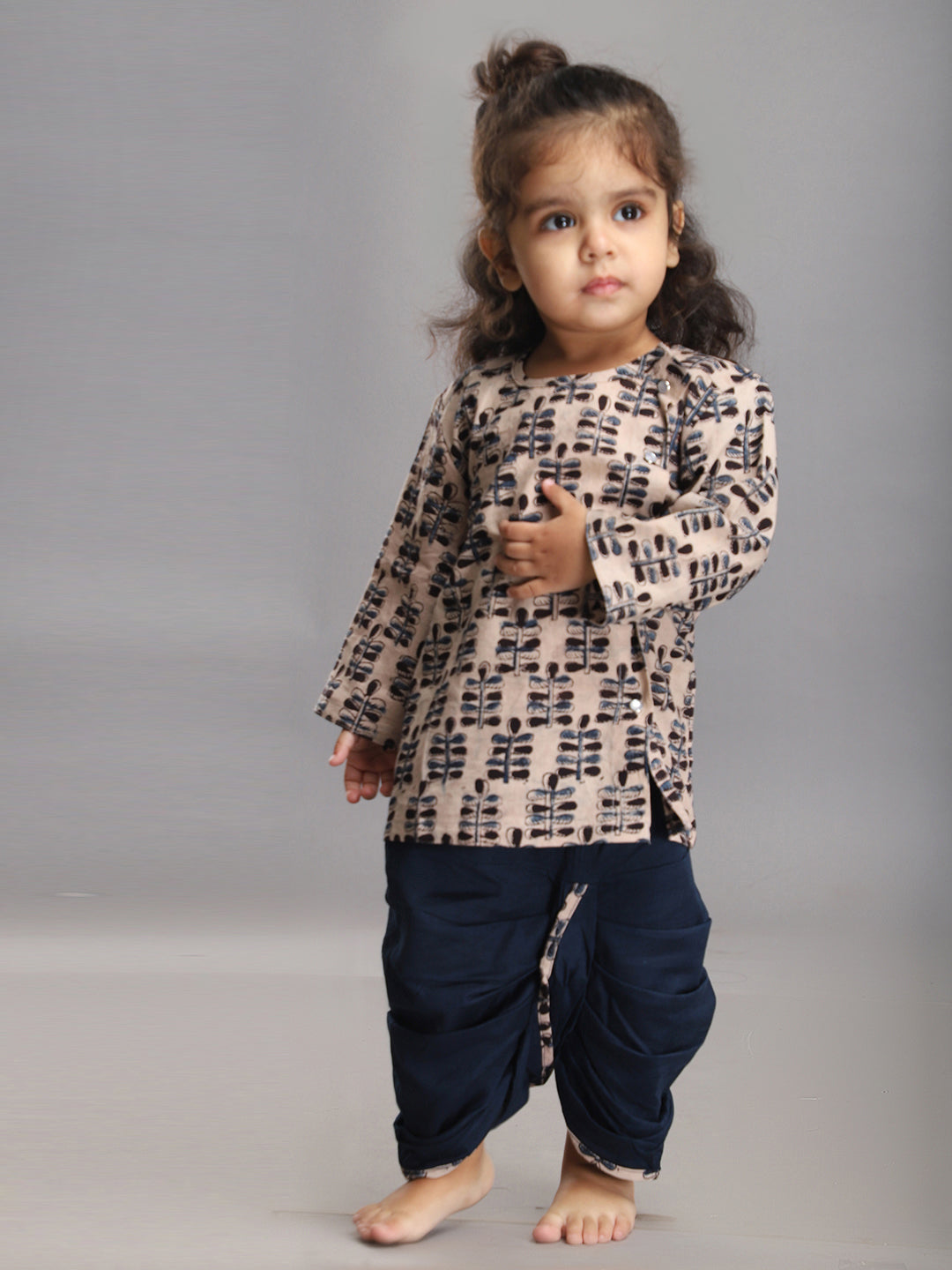 Infant Dhoti Kurta Set in Handloom Block Printed