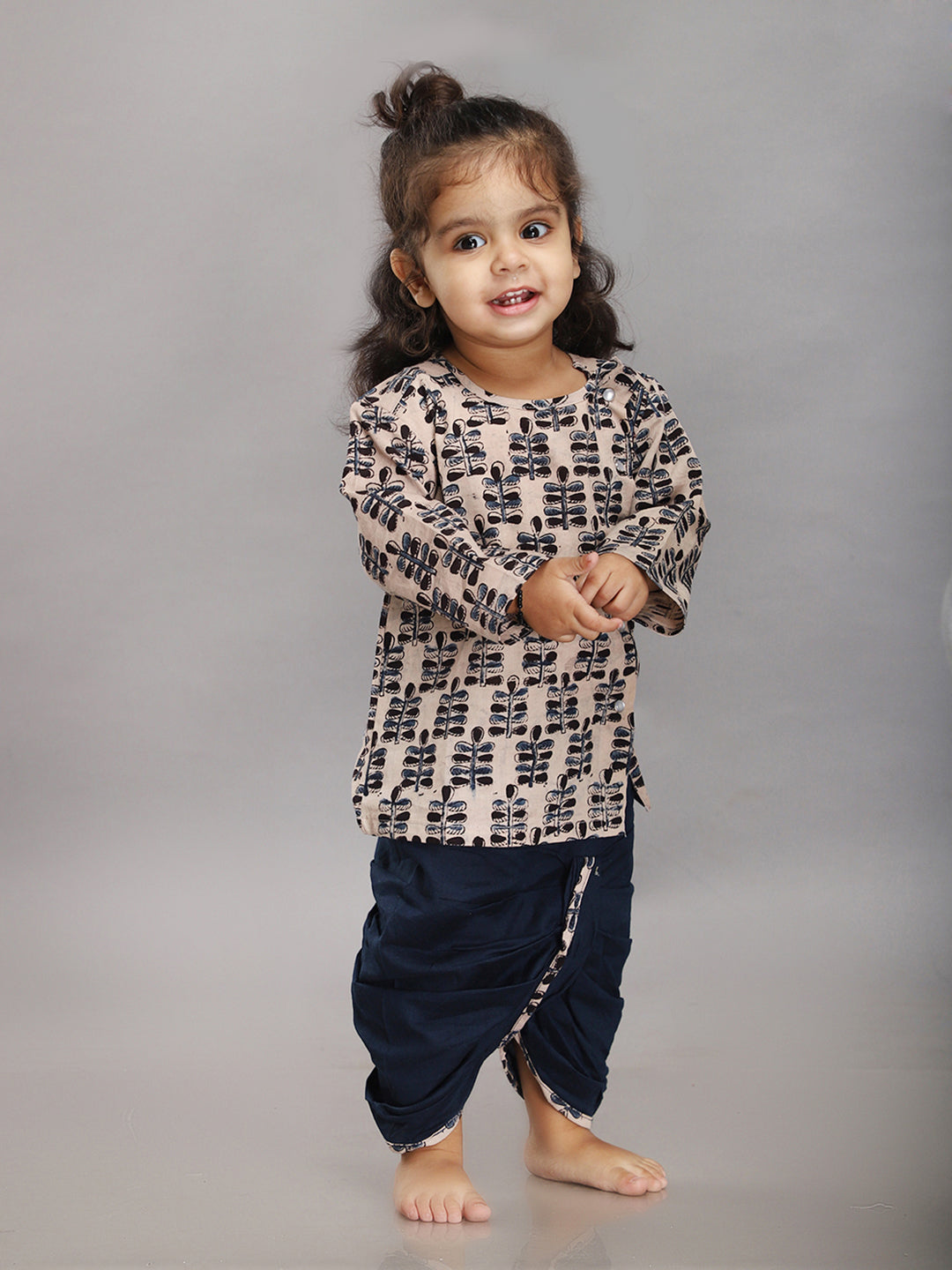 Infant Dhoti Kurta Set in Handloom Block Printed