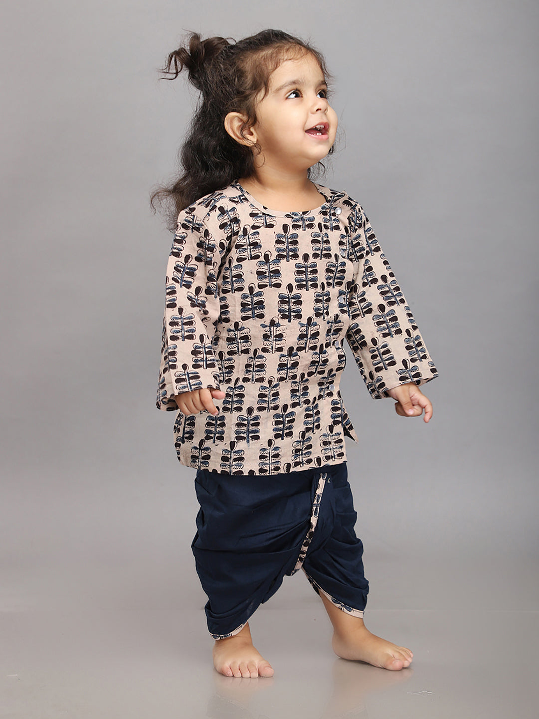 Infant Dhoti Kurta Set in Handloom Block Printed