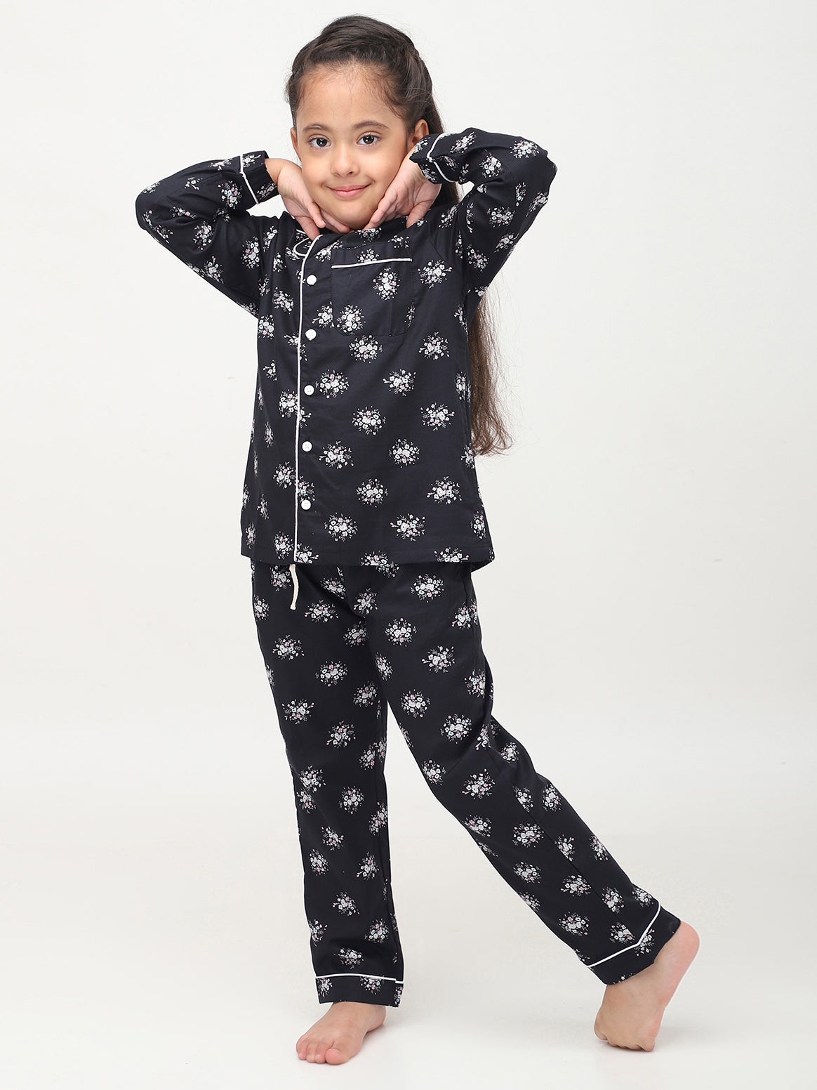 Floral Printed Full Sleeves Night Suits for Girls