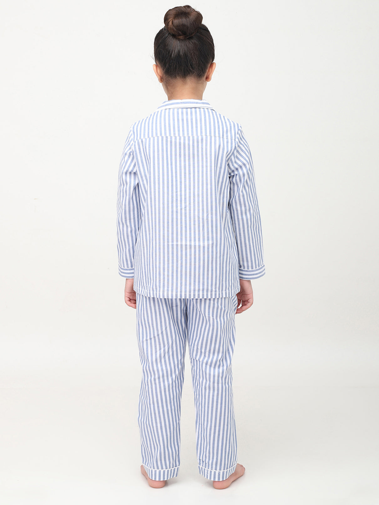 White & Blue Striped Night Suits For Girls & Boys