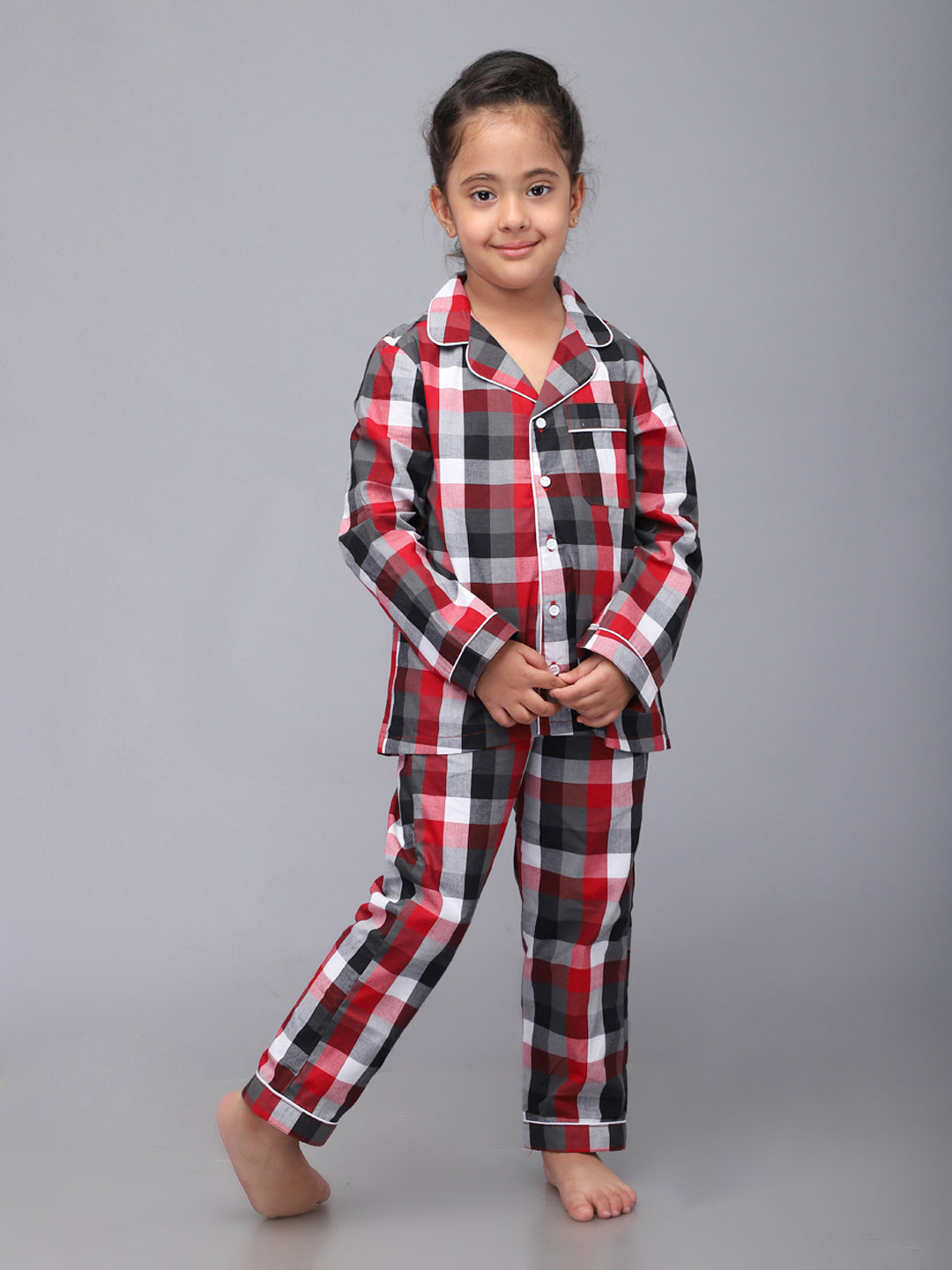 Checkered Full Sleeves Night Suits For Girls & Boys