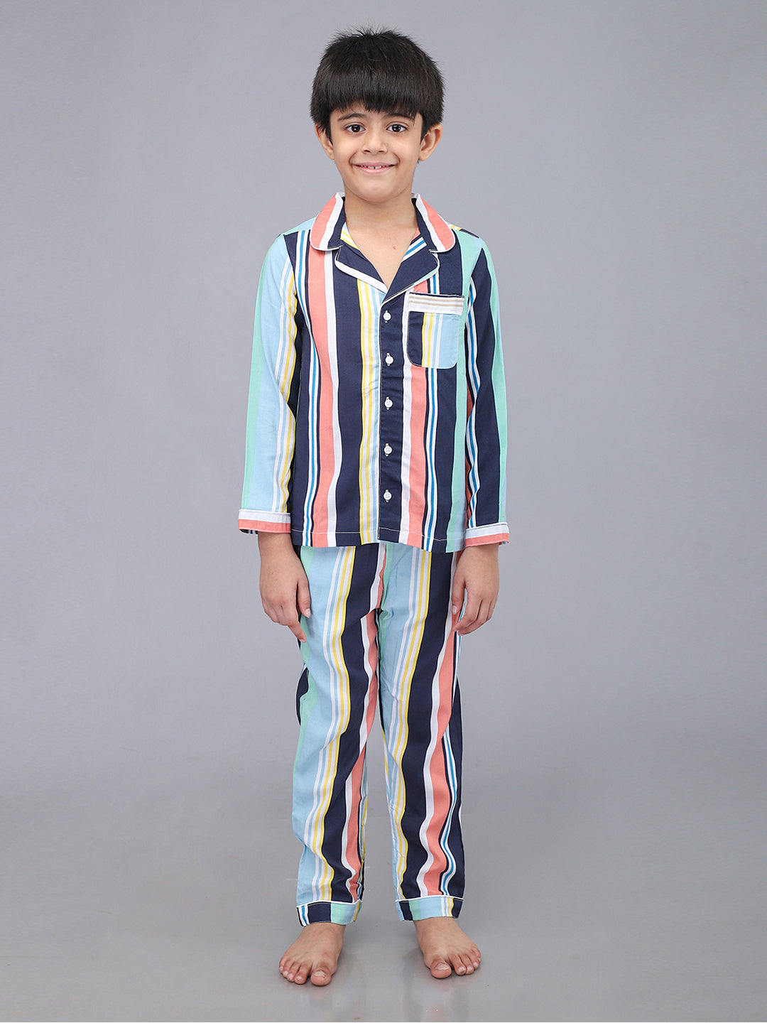 Striped Full Sleeves Night Suits For Boys