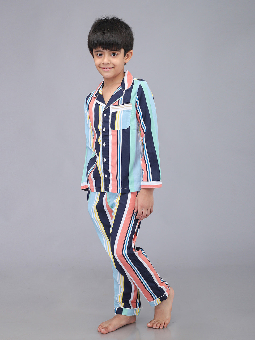 Striped Full Sleeves Night Suits For Boys