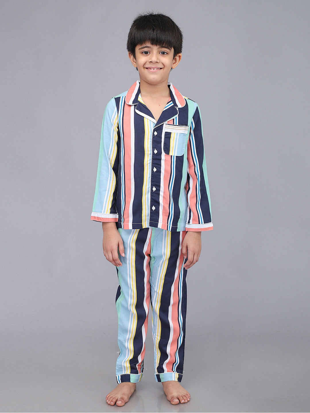 Striped Full Sleeves Night Suits For Boys