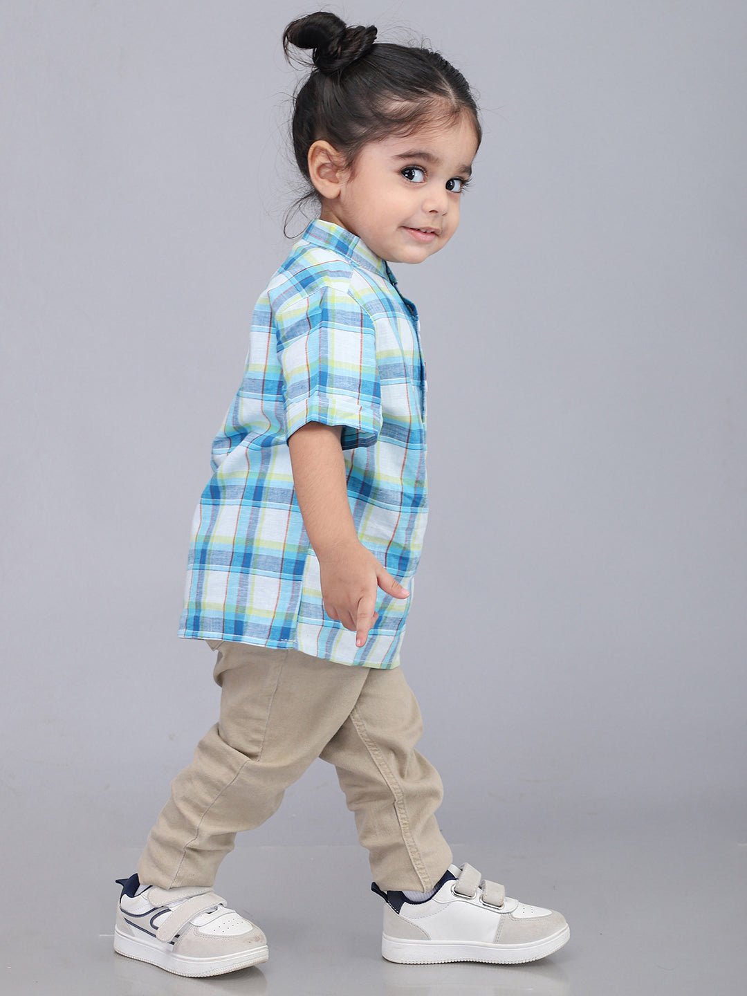 Blue and White Checkered Half Sleeves Casual Shirt
