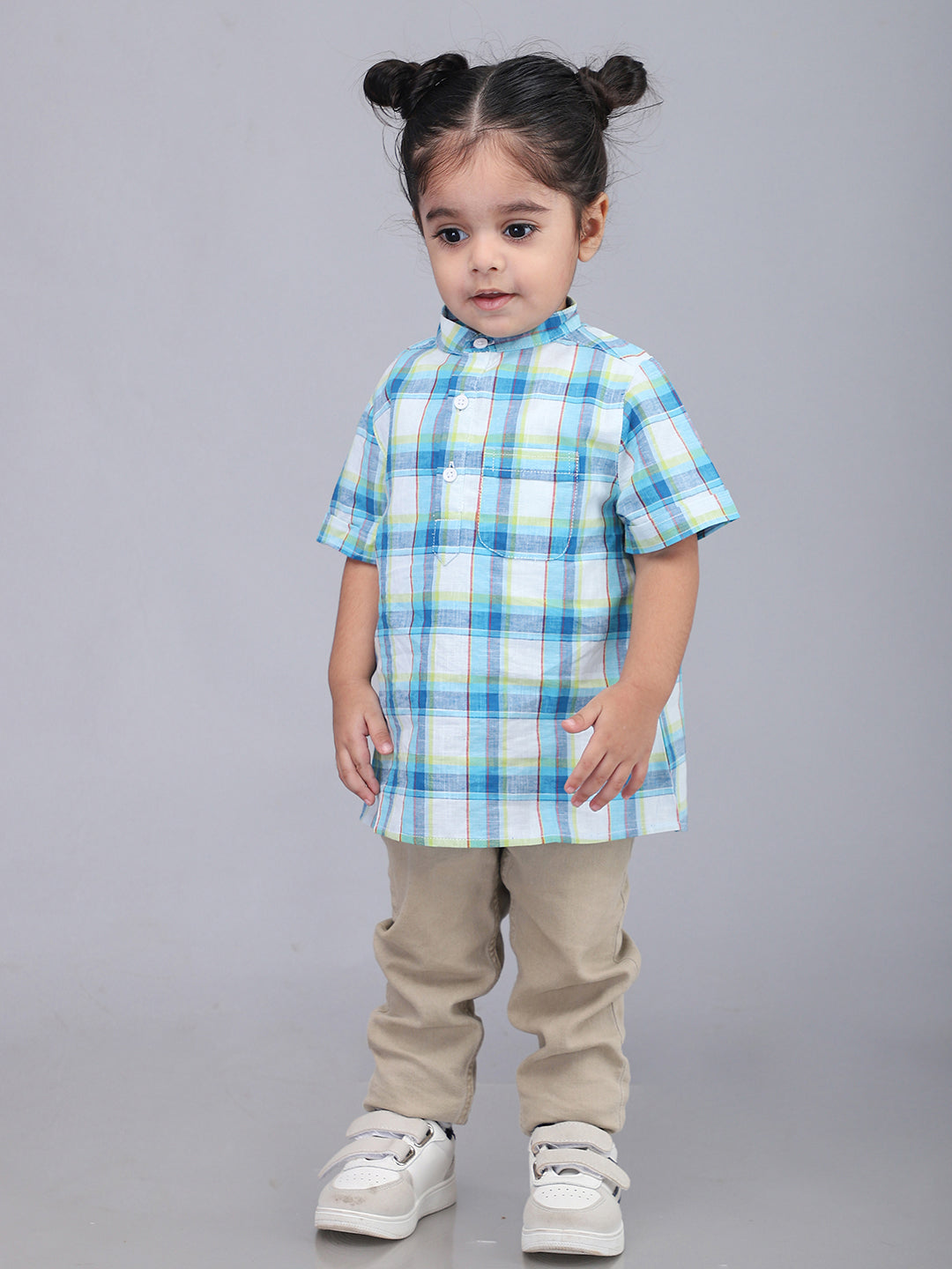 Blue and White Checkered Half Sleeves Casual Shirt