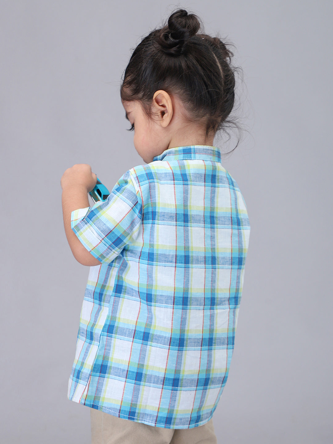 Blue and White Checkered Half Sleeves Casual Shirt
