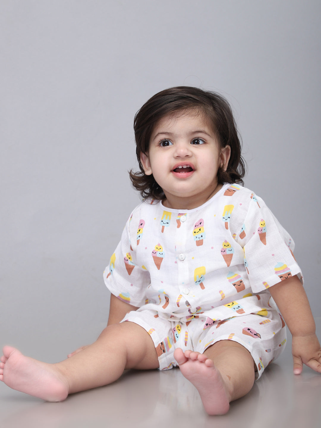 Infants Kids White Printed Top and Shorts Co-Ords Set
