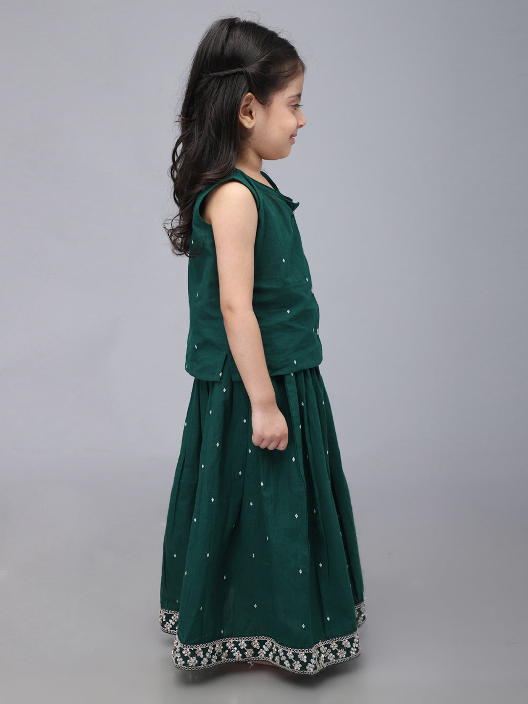 Handloom Cotton Infant Girls Lehenga Set - Green