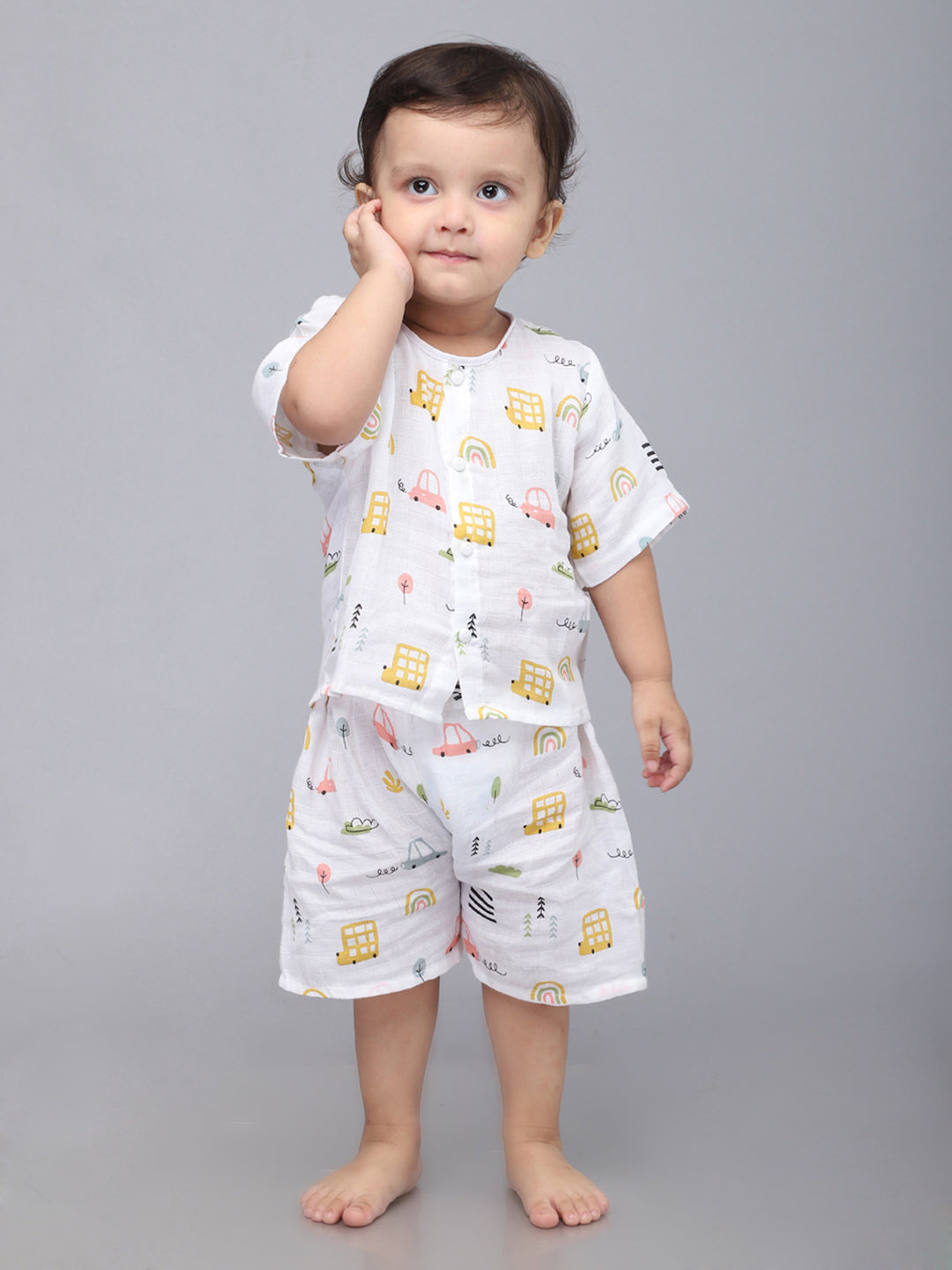 Infants Kids White Printed Top and Shorts Co-Ords Set