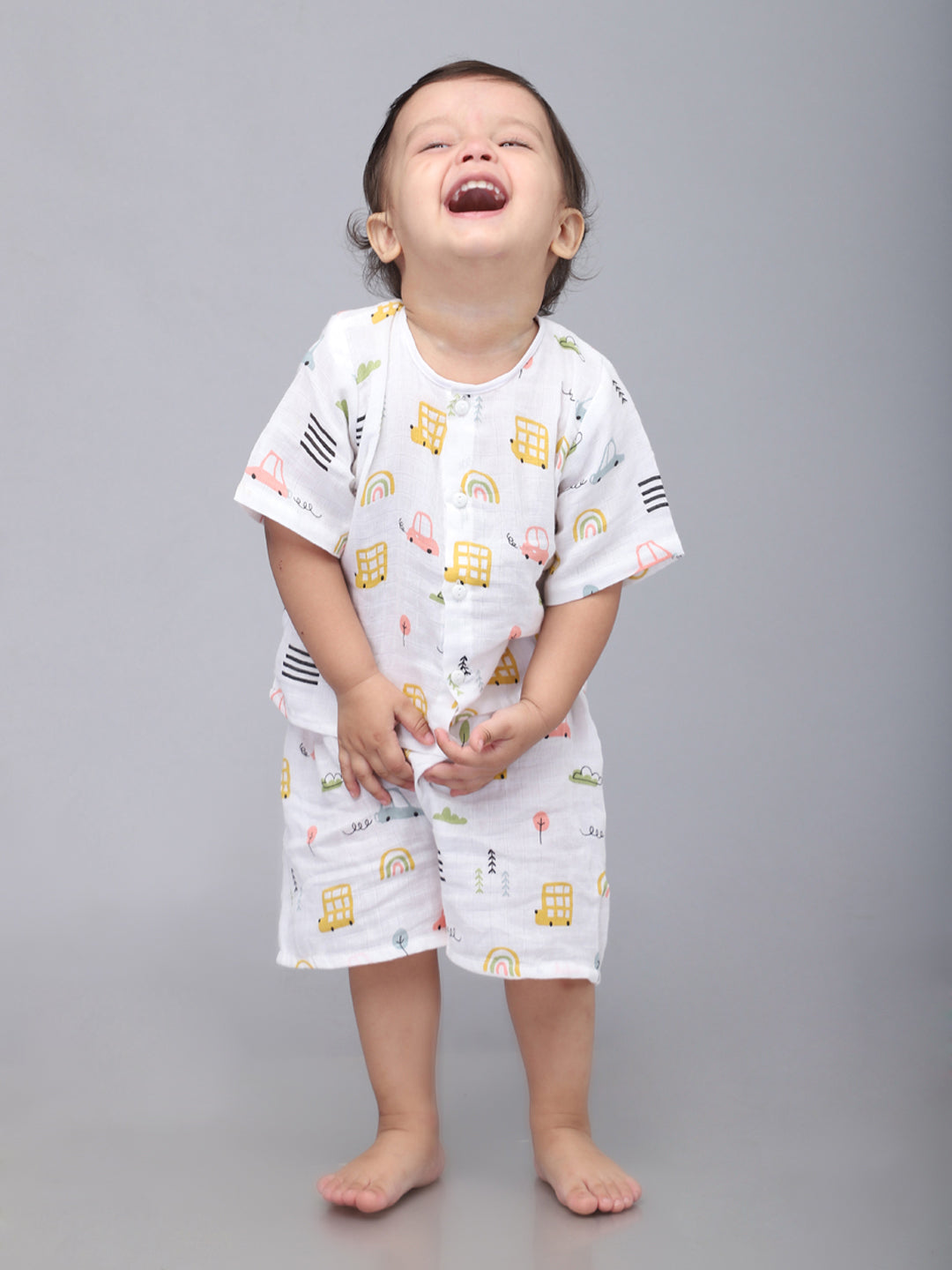 Infants Kids White Printed Top and Shorts Co-Ords Set