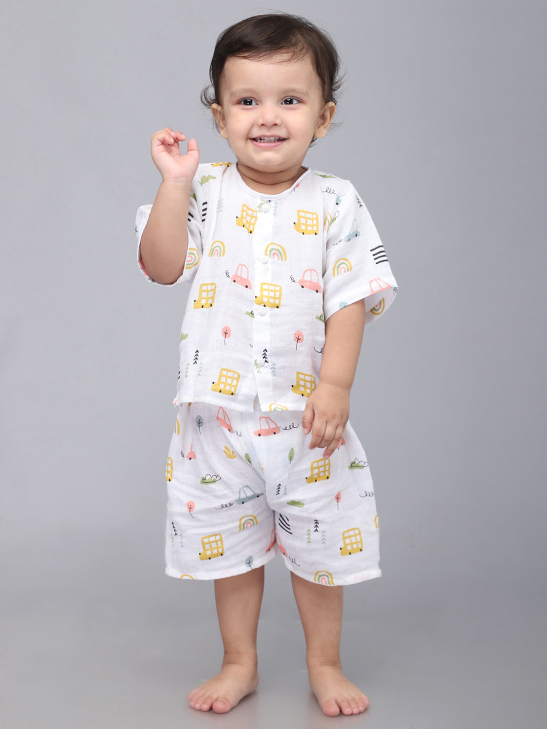 Infants Kids White Printed Top and Shorts Co-Ords Set