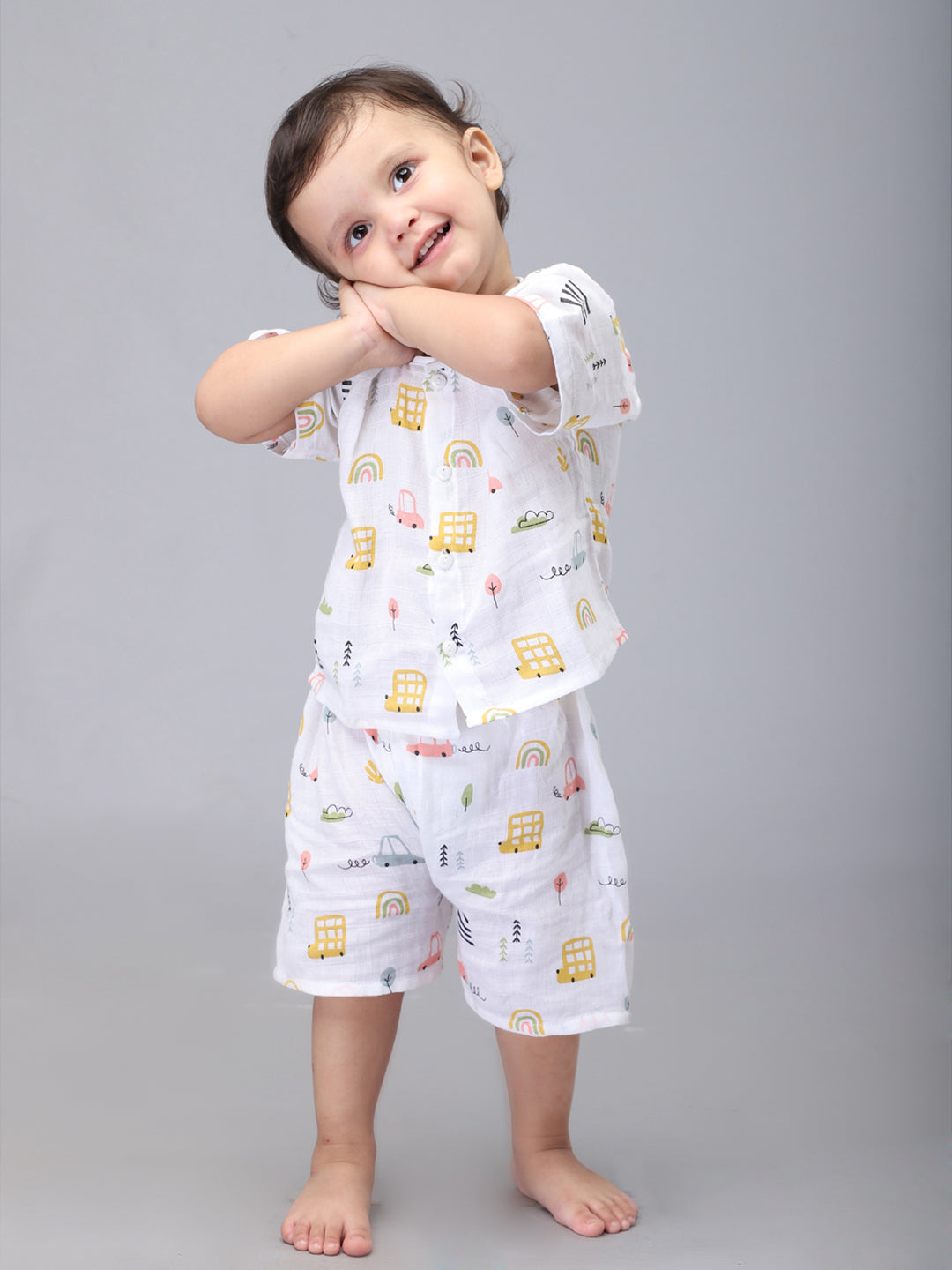 Infants Kids White Printed Top and Shorts Co-Ords Set
