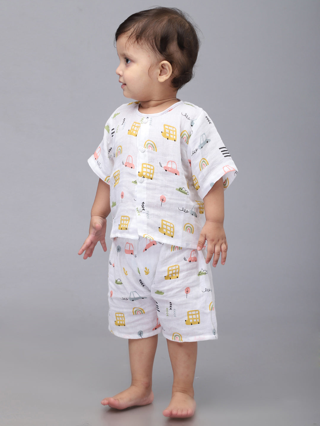 Infants Kids White Printed Top and Shorts Co-Ords Set
