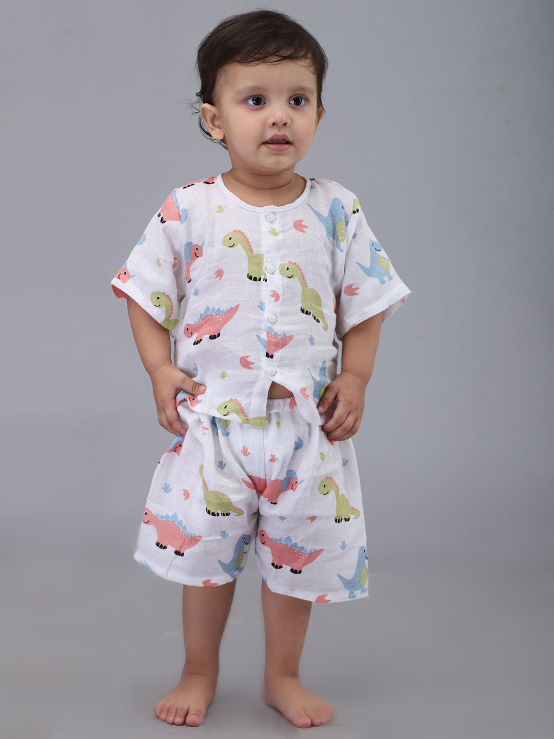Infants Kids White Printed Top and Shorts Co-Ords Set