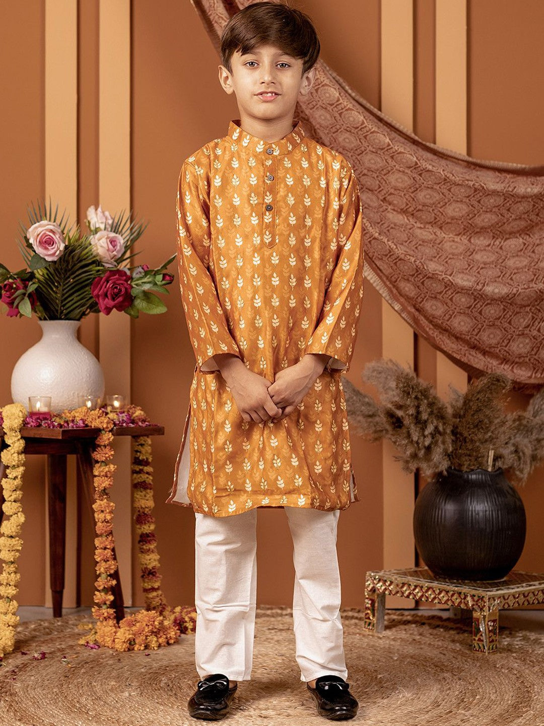 Boys Kurta Pyjama Set in Chanderi Cotton Silk