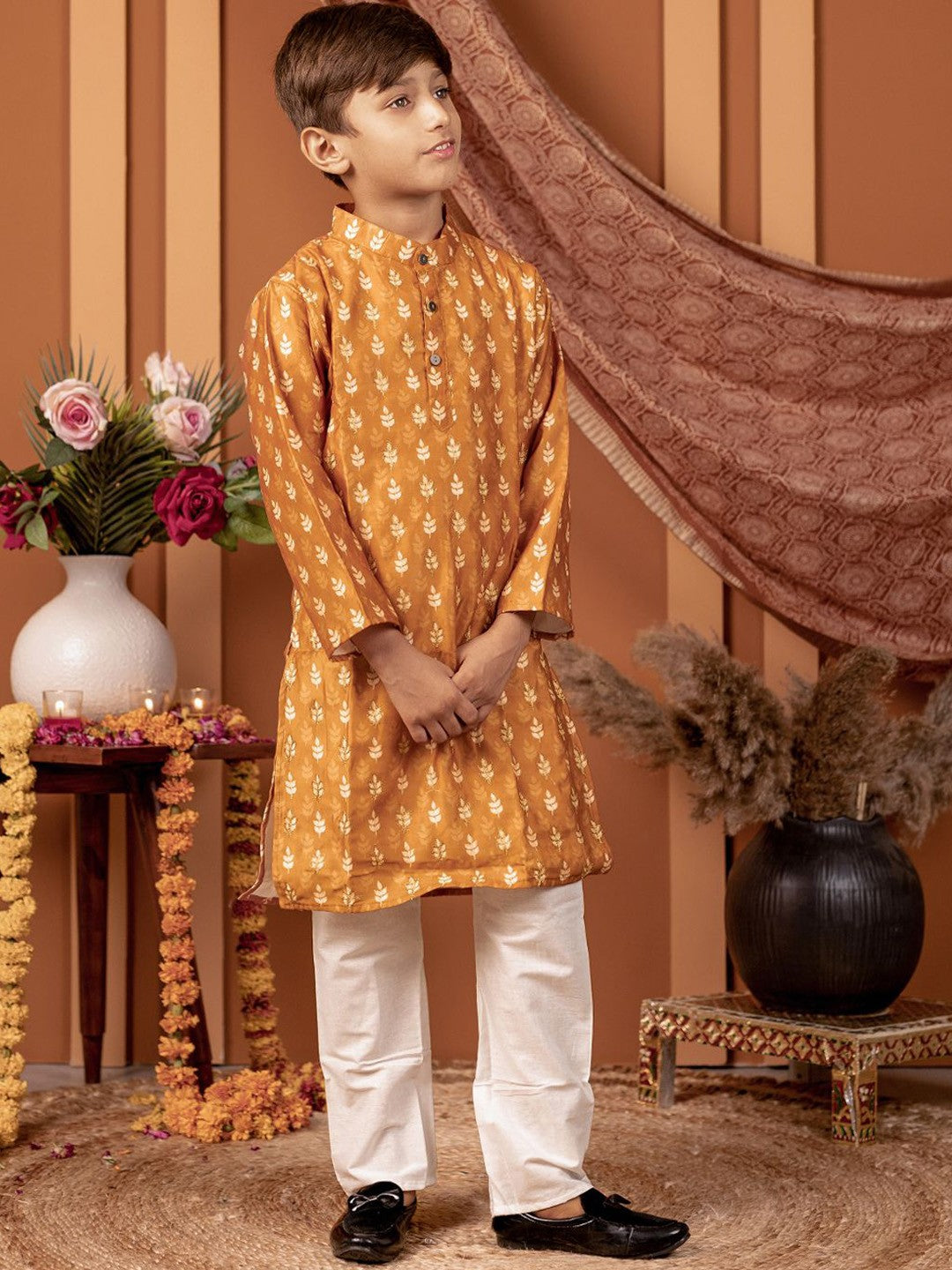 Boys Kurta Pyjama Set in Chanderi Cotton Silk