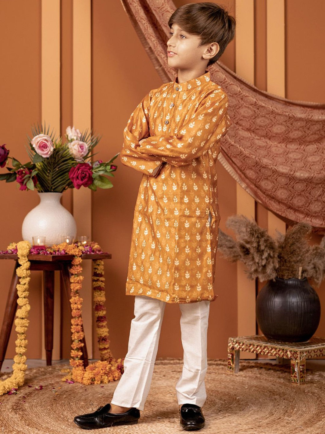 Boys Kurta Pyjama Set in Chanderi Cotton Silk