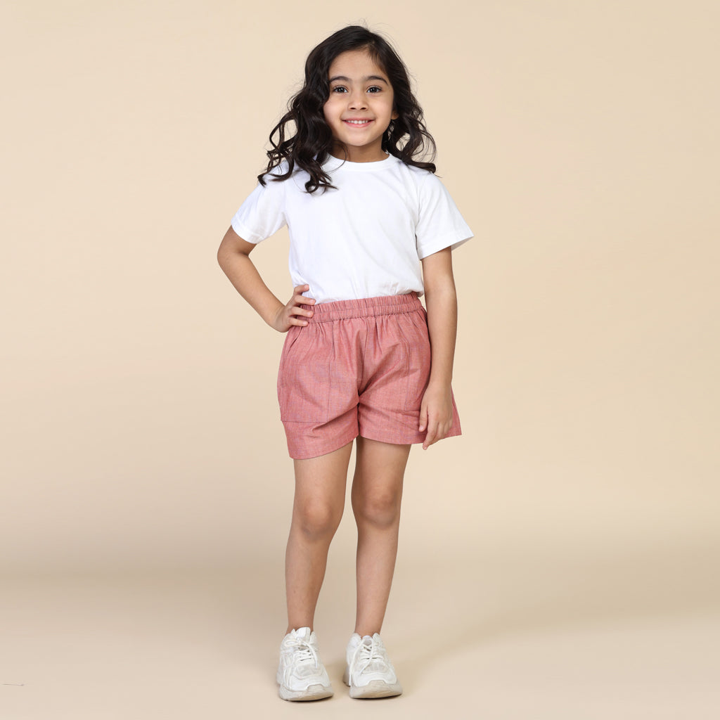 Everyday Shorts for Girls in Chambray Red