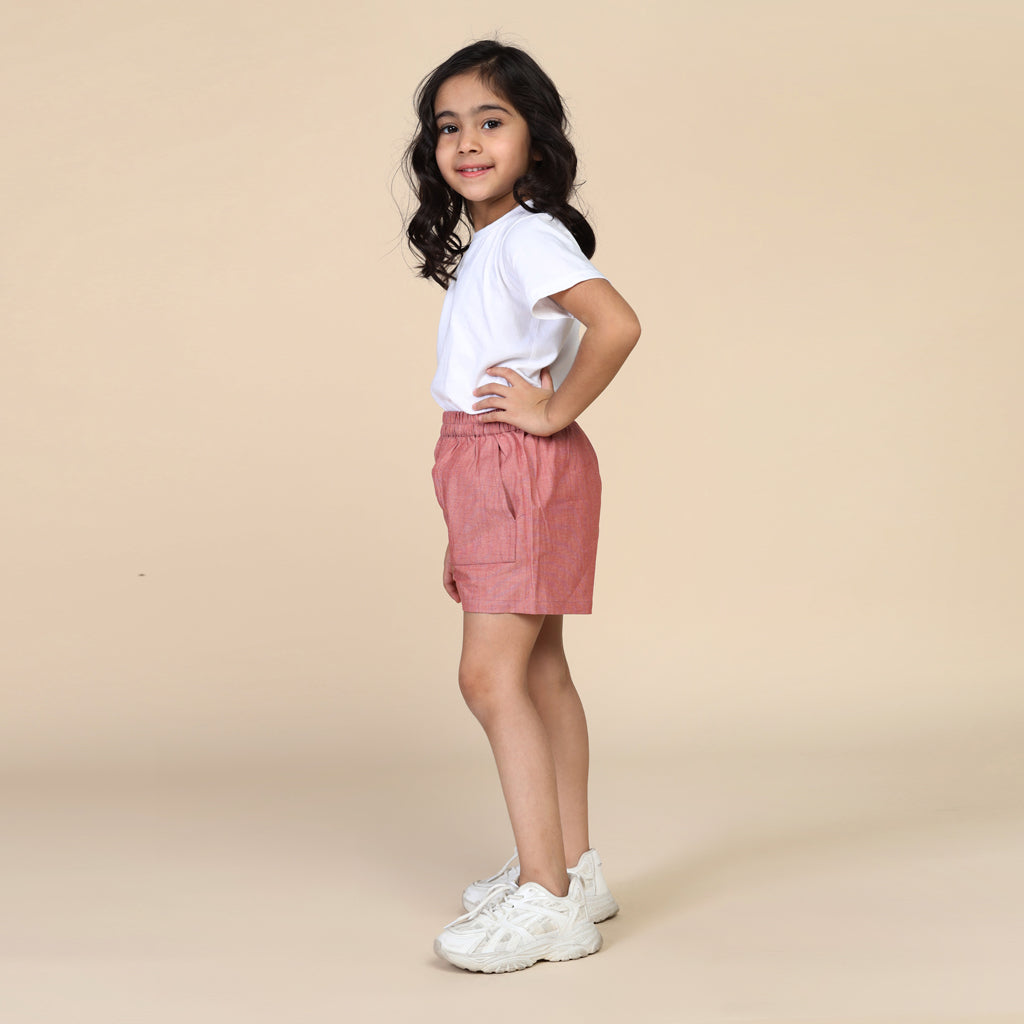 Everyday Shorts for Girls in Chambray Red