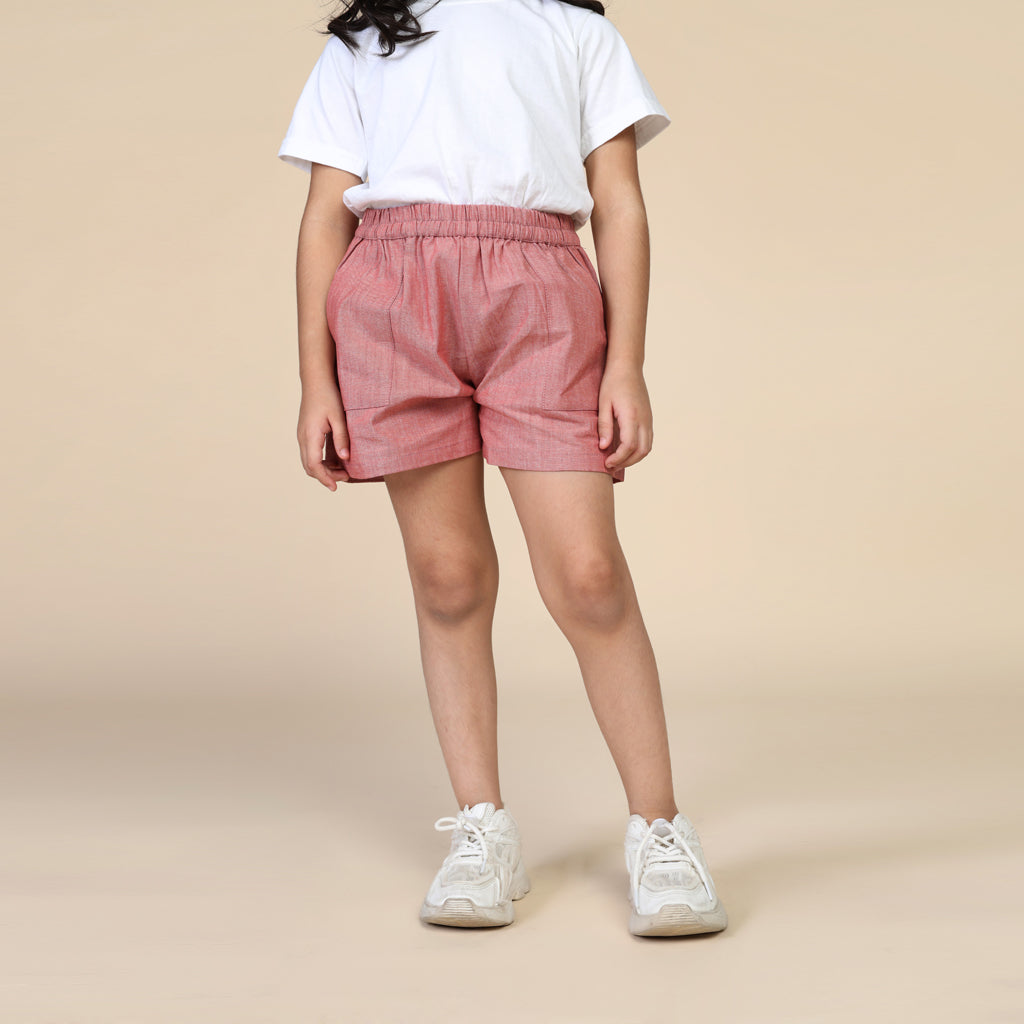 Everyday Shorts for Girls in Chambray Red
