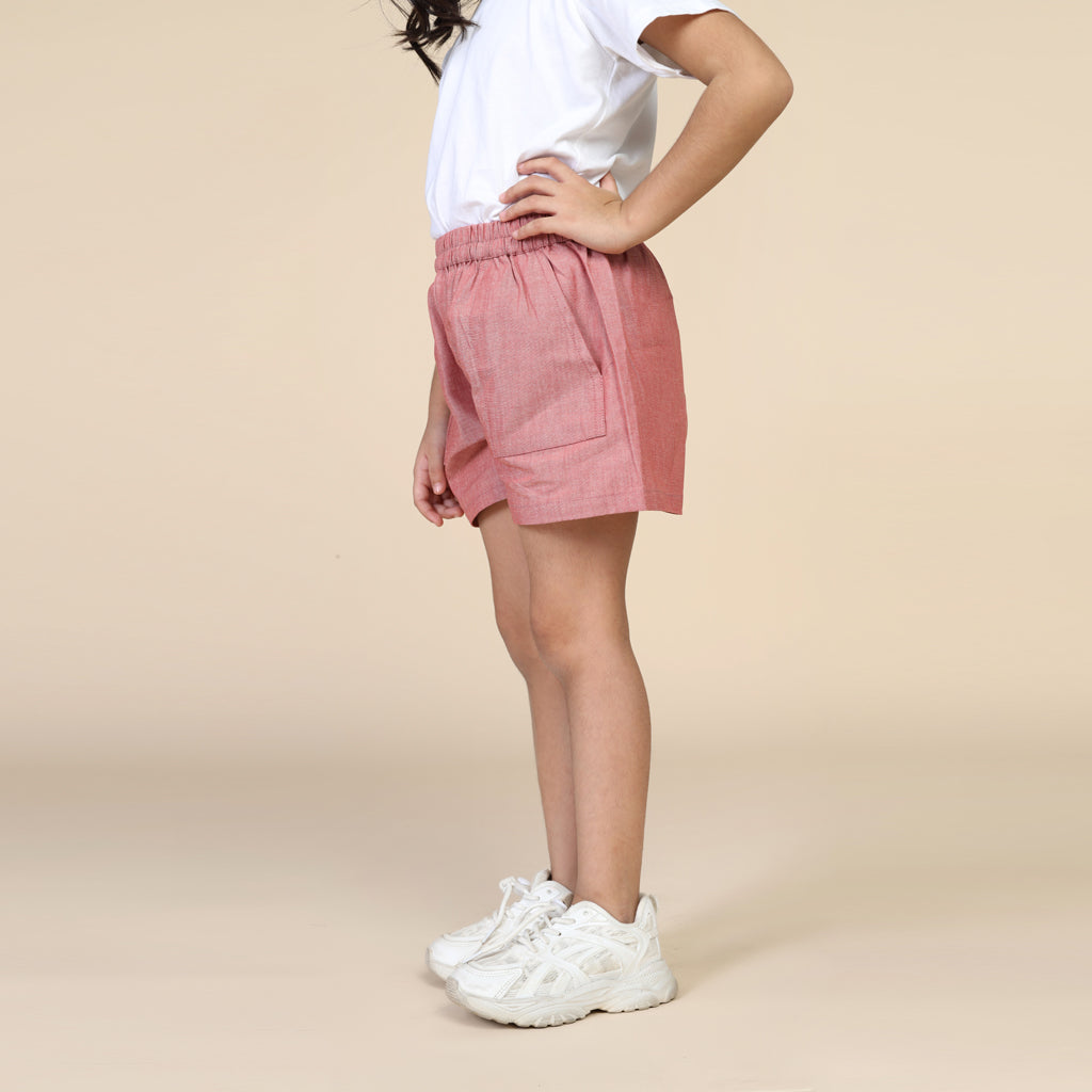 Everyday Shorts for Girls in Chambray Red