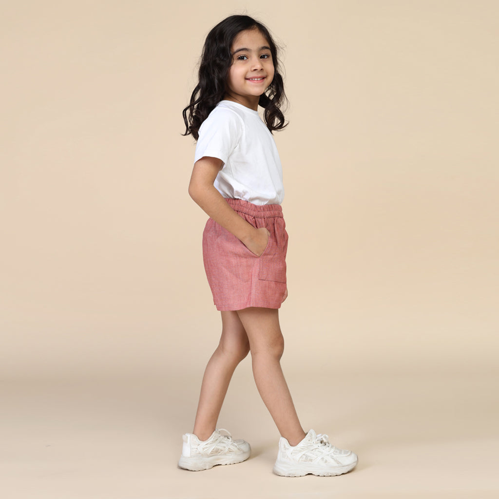 Everyday Shorts for Girls in Chambray Red