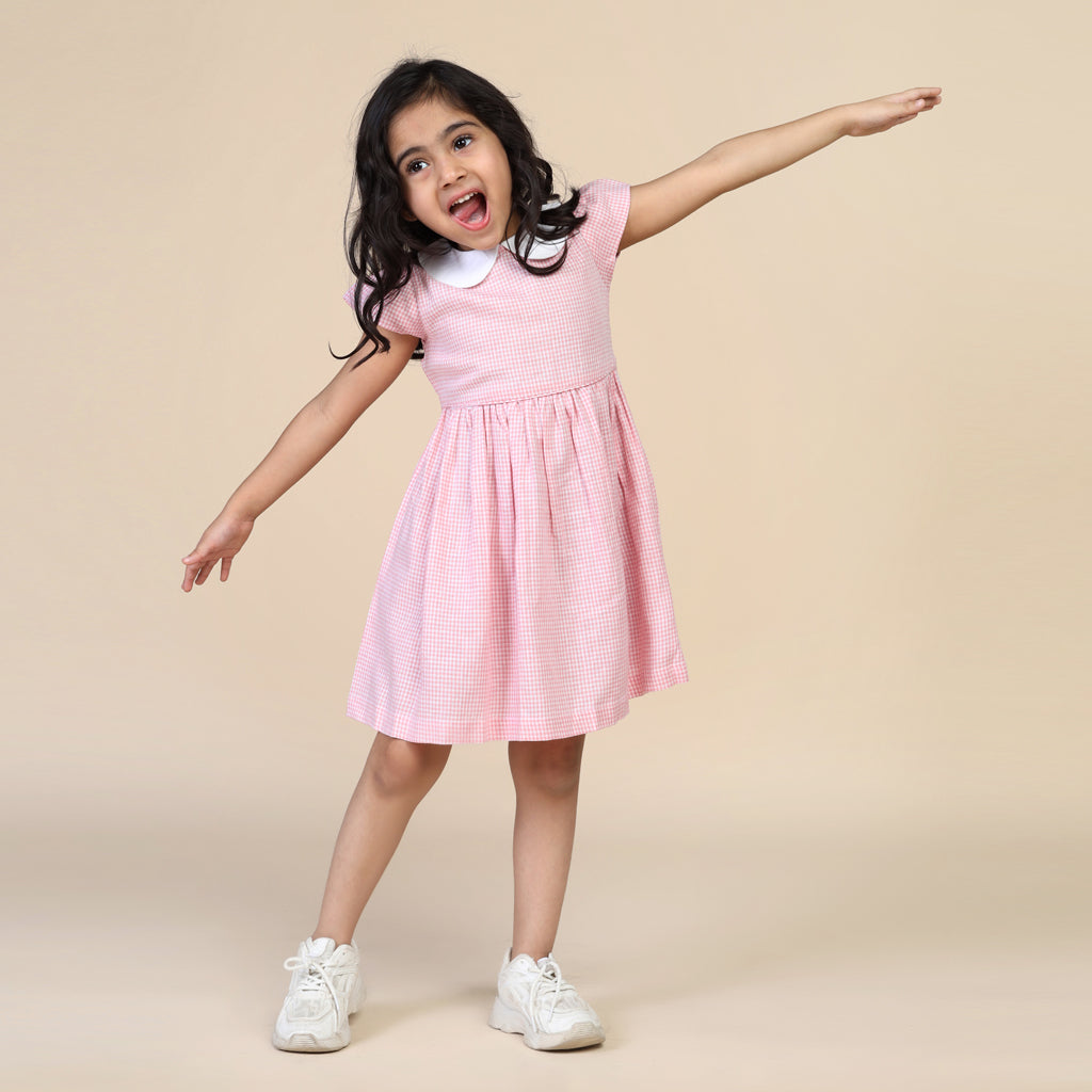 Peter Pan Collar Dress in Pink Checks