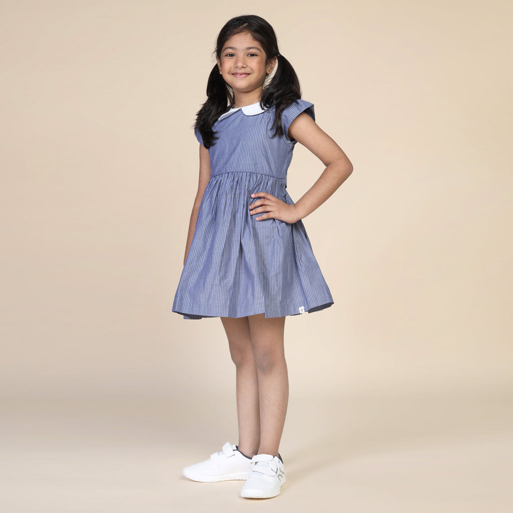 Peter Pan Collar Dress in Blue Stripes