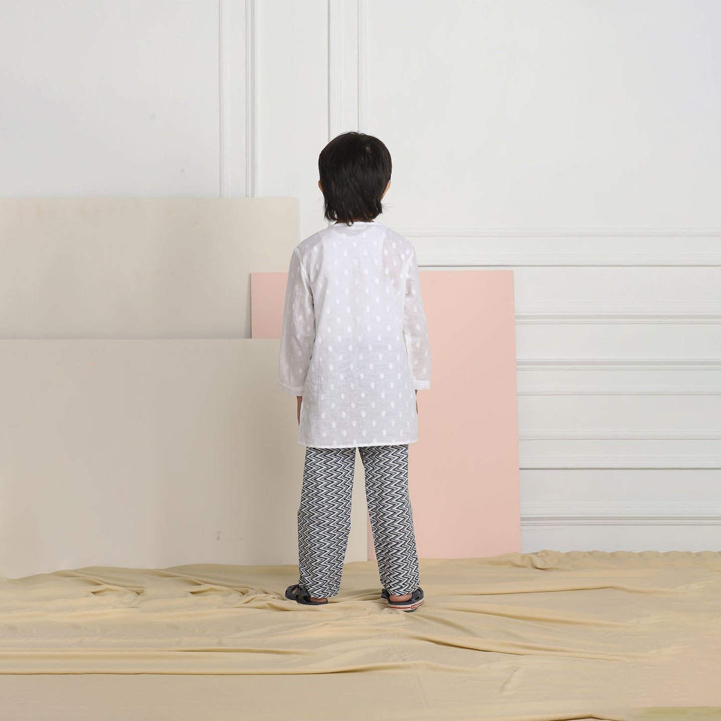 Unisex Grandpa Kurta Set - White with Blue Pyjama