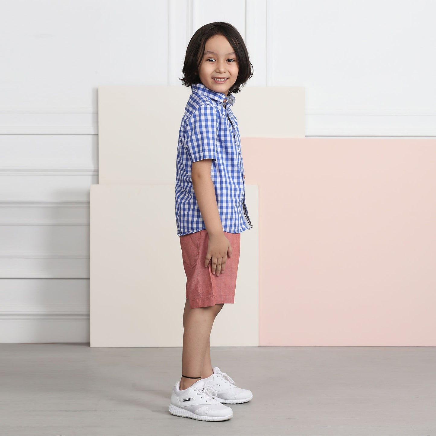 Denim Shorts for Boys- Red Chambray