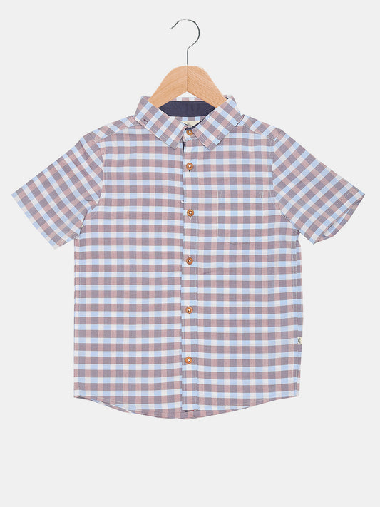 Half Sleeves Check Shirt for Infant Boys- Blue & Brown