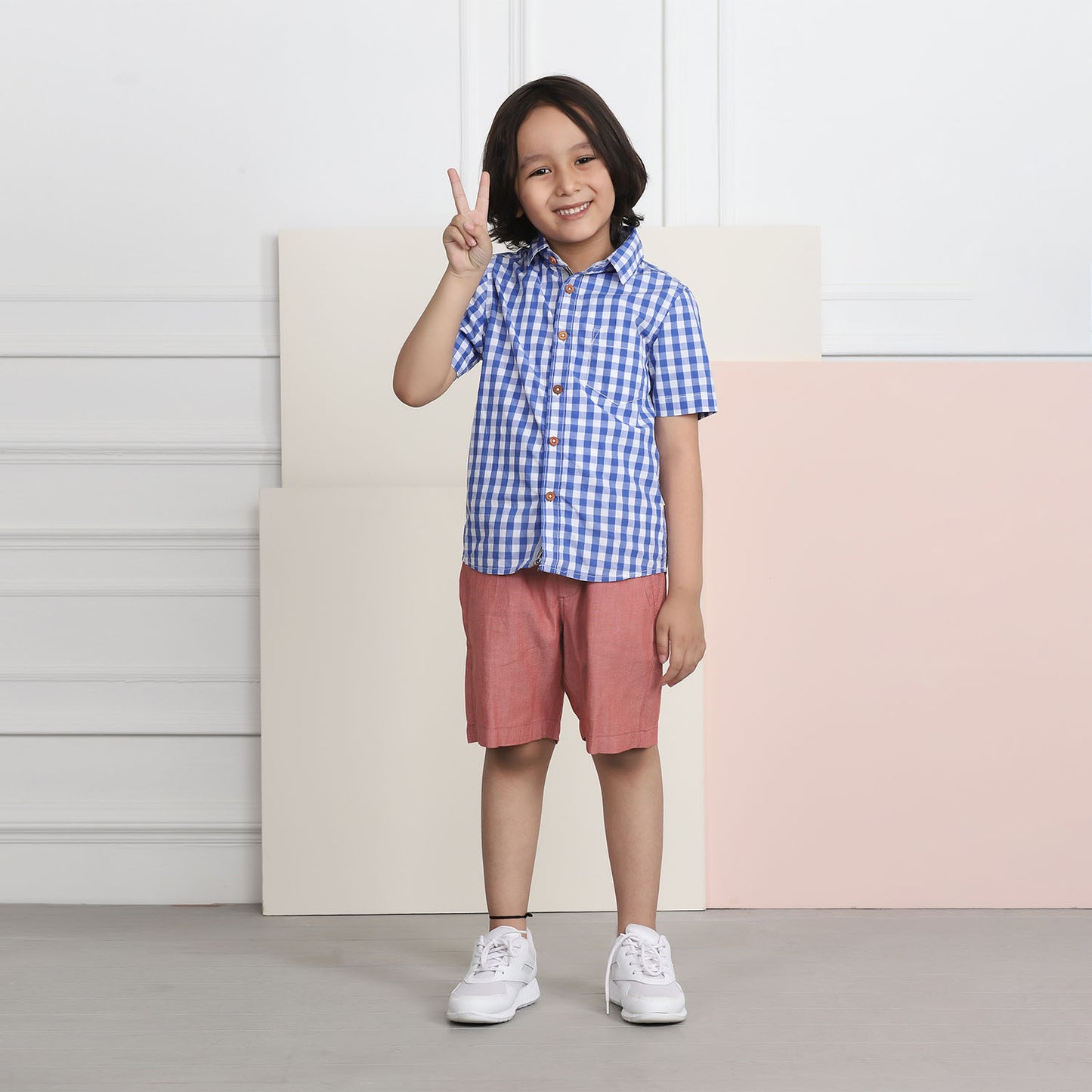 Denim Shorts for Boys- Red Chambray