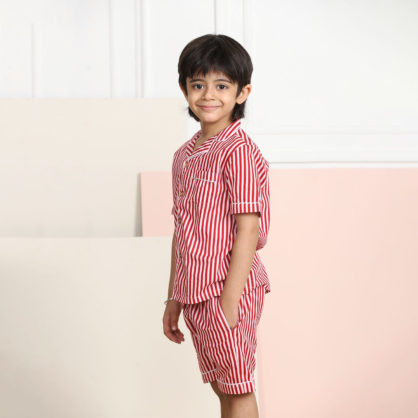 Notched Red Striped Sleepsuit- Unisex