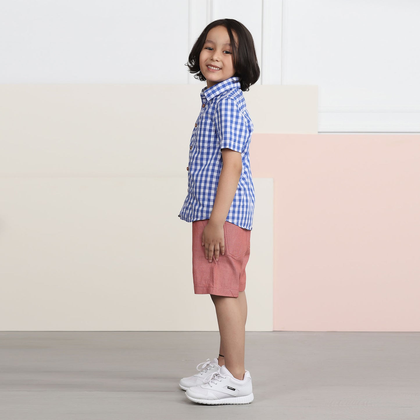Denim Shorts for Boys- Red Chambray