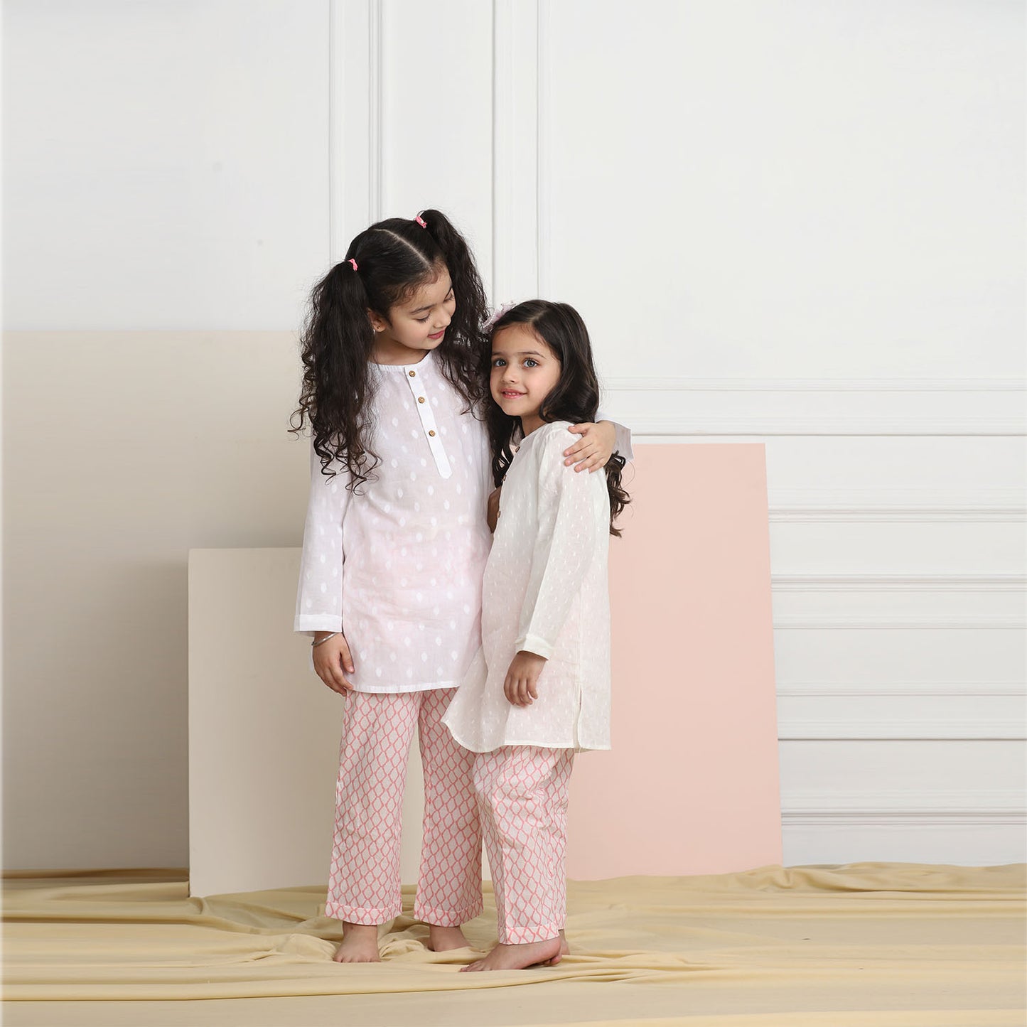 Unisex Grandpa Kurta Set - White with Pink Pyjama