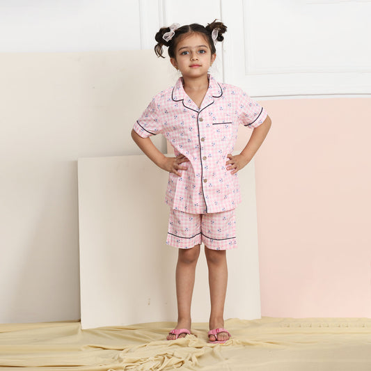 Notched Collared Sleepsuit in Pink Checks