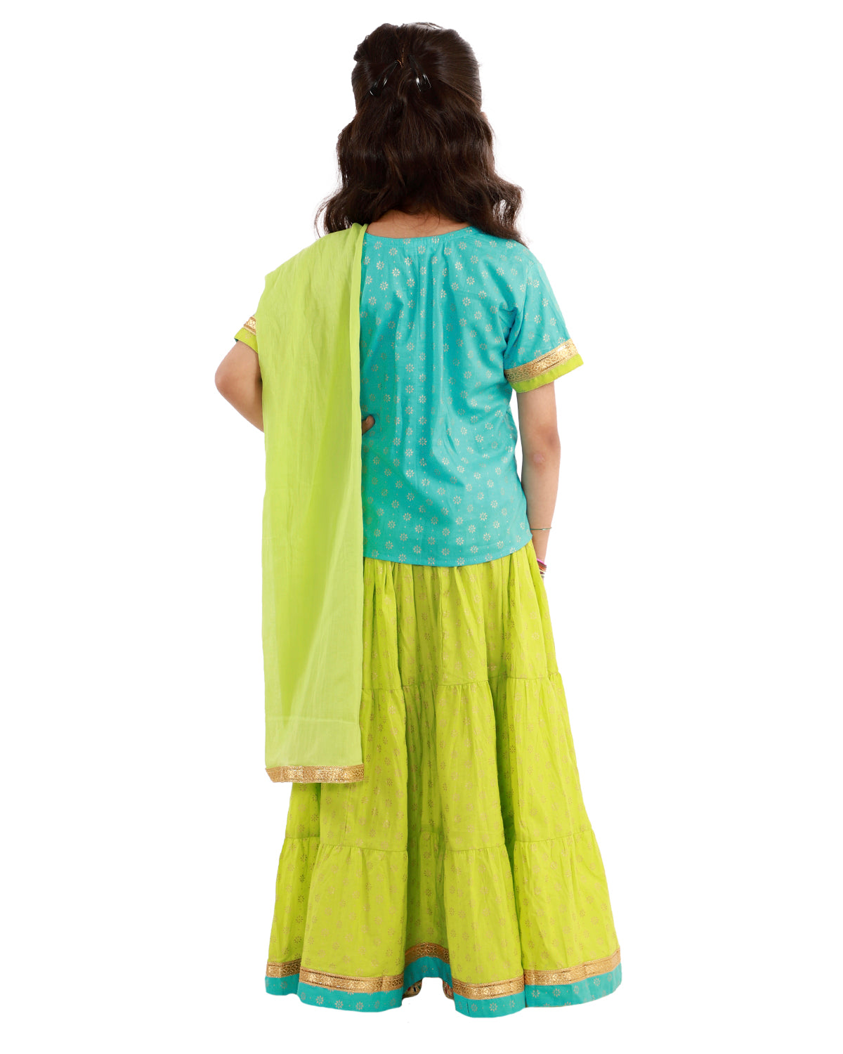 Jaipuri Lehenga Choli Set- Green & Blue