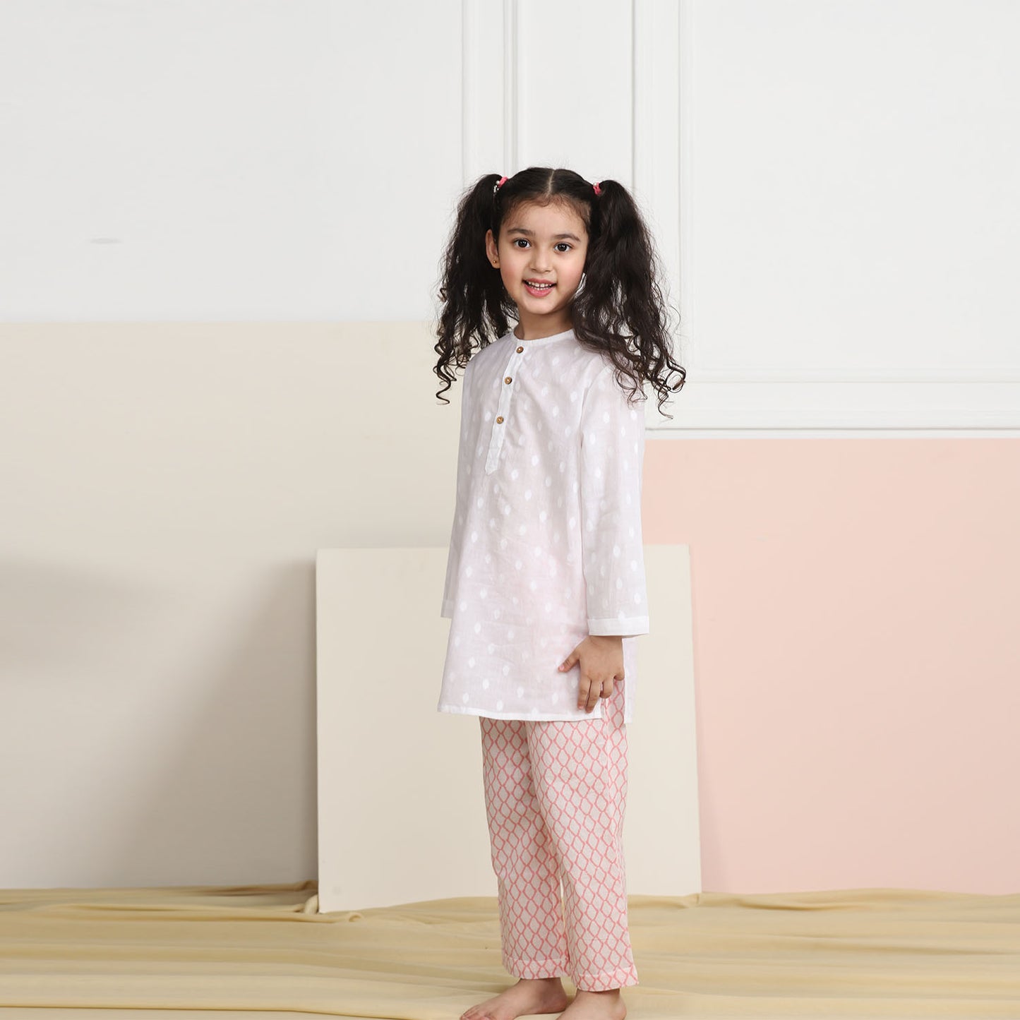 Unisex Grandpa Kurta Set - White with Pink Pyjama
