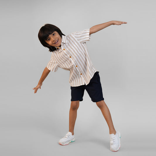 Linen Clothing Sets for Boys- Beige & Navy