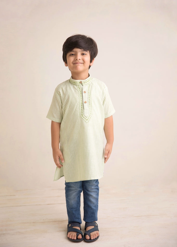 Green Hand Embroidered Kurta
