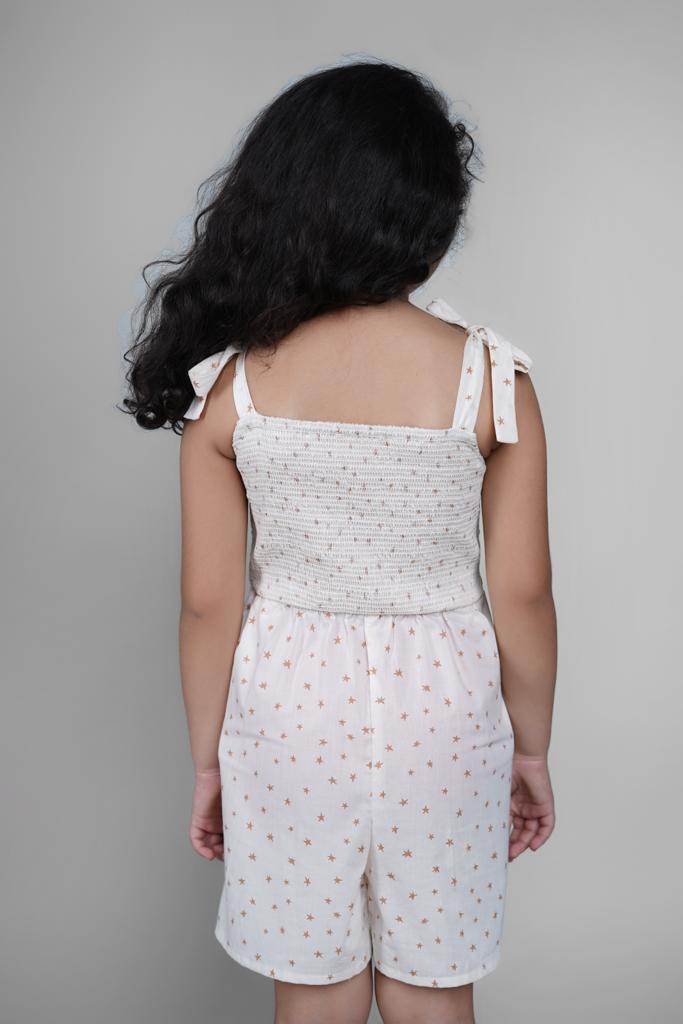 Jumpsuit for Girls- Off White All Over Print