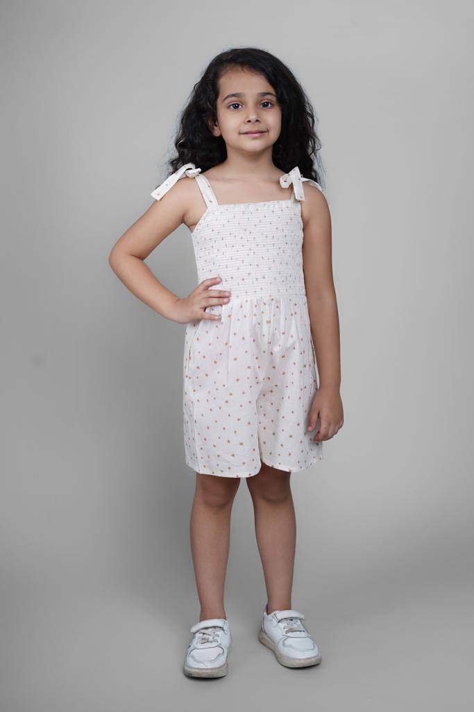 Jumpsuit for Girls- Off White All Over Print